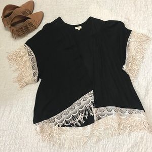 Umgee Black and White Fringe Lace Kimono